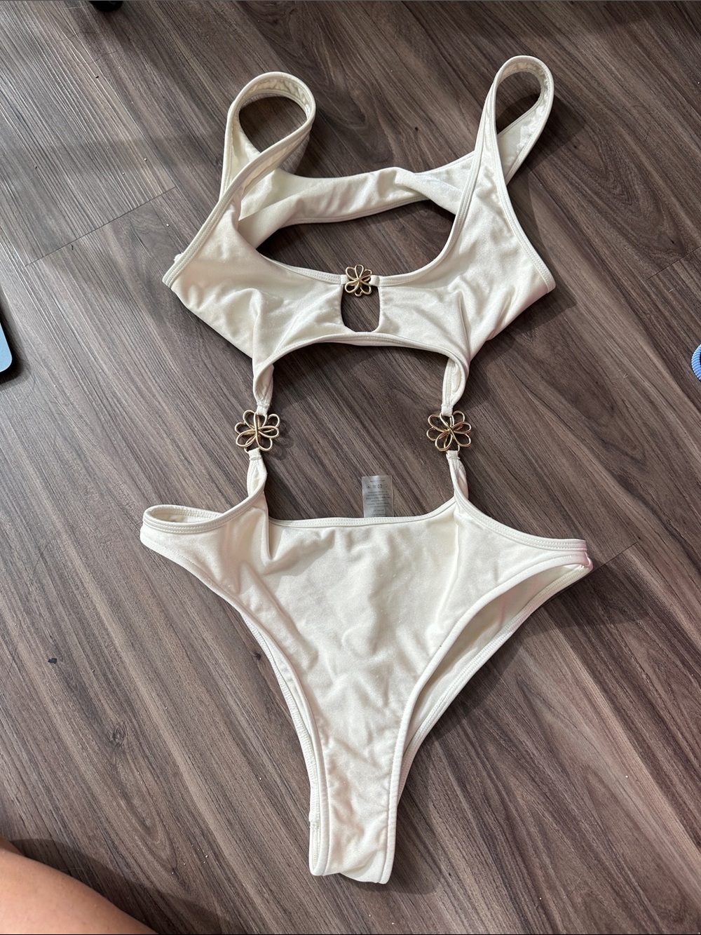 cult gaia Cream Floral-Link Cutout One-Piece Bikini